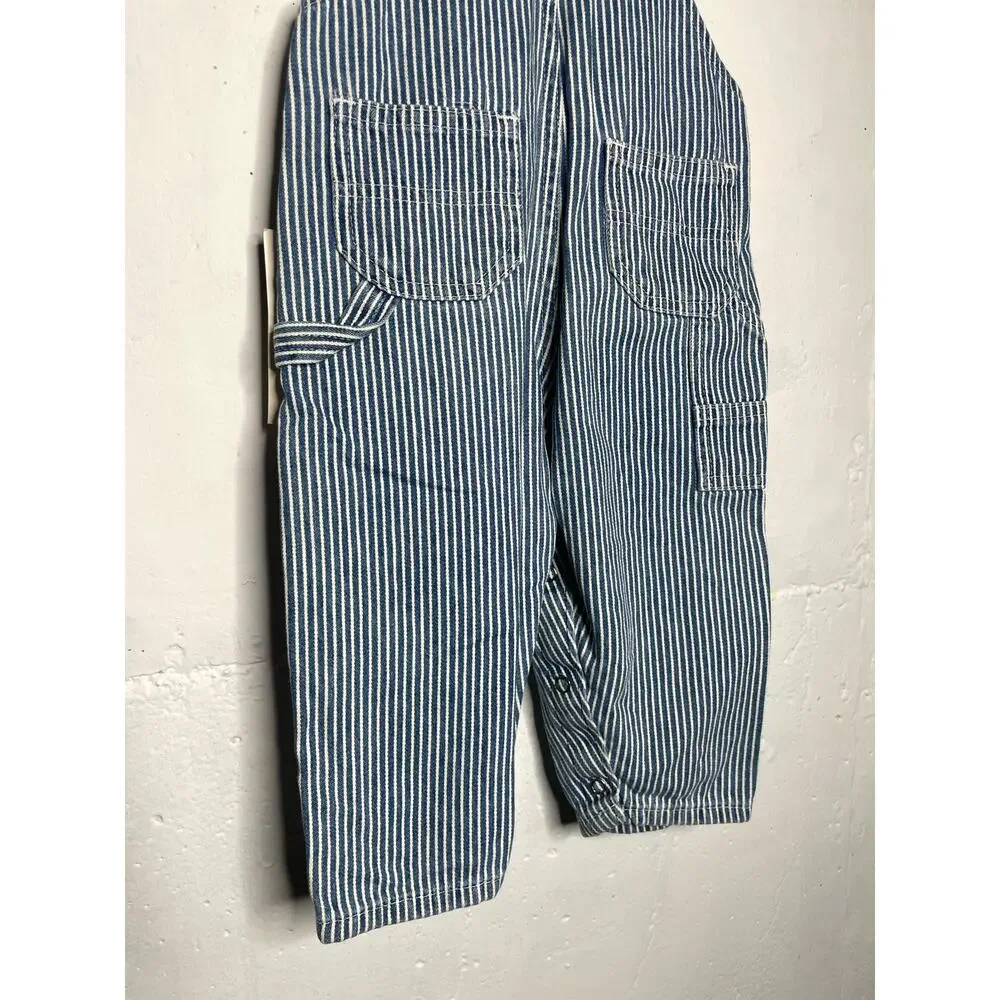 NEW Vintage Oshkosh B'Gosh Boys Blue Striped Overalls Vestbak 18 Months